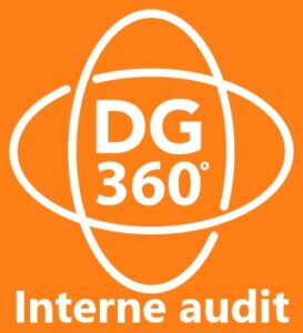 Logo DG-360 Interne Audits. Oranje achtergrond witte lijnen